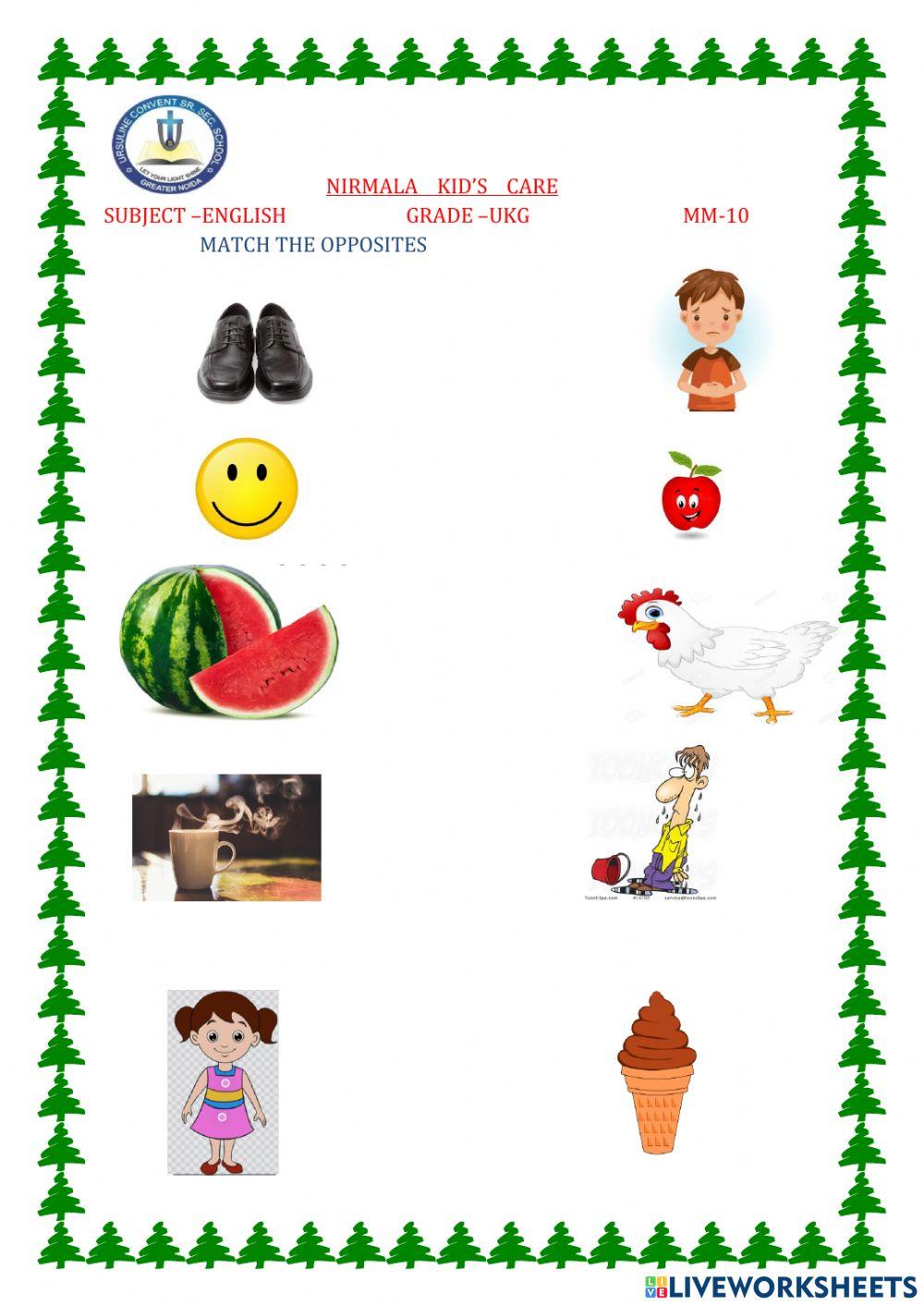 Match the opposites online worksheet | Live Worksheets