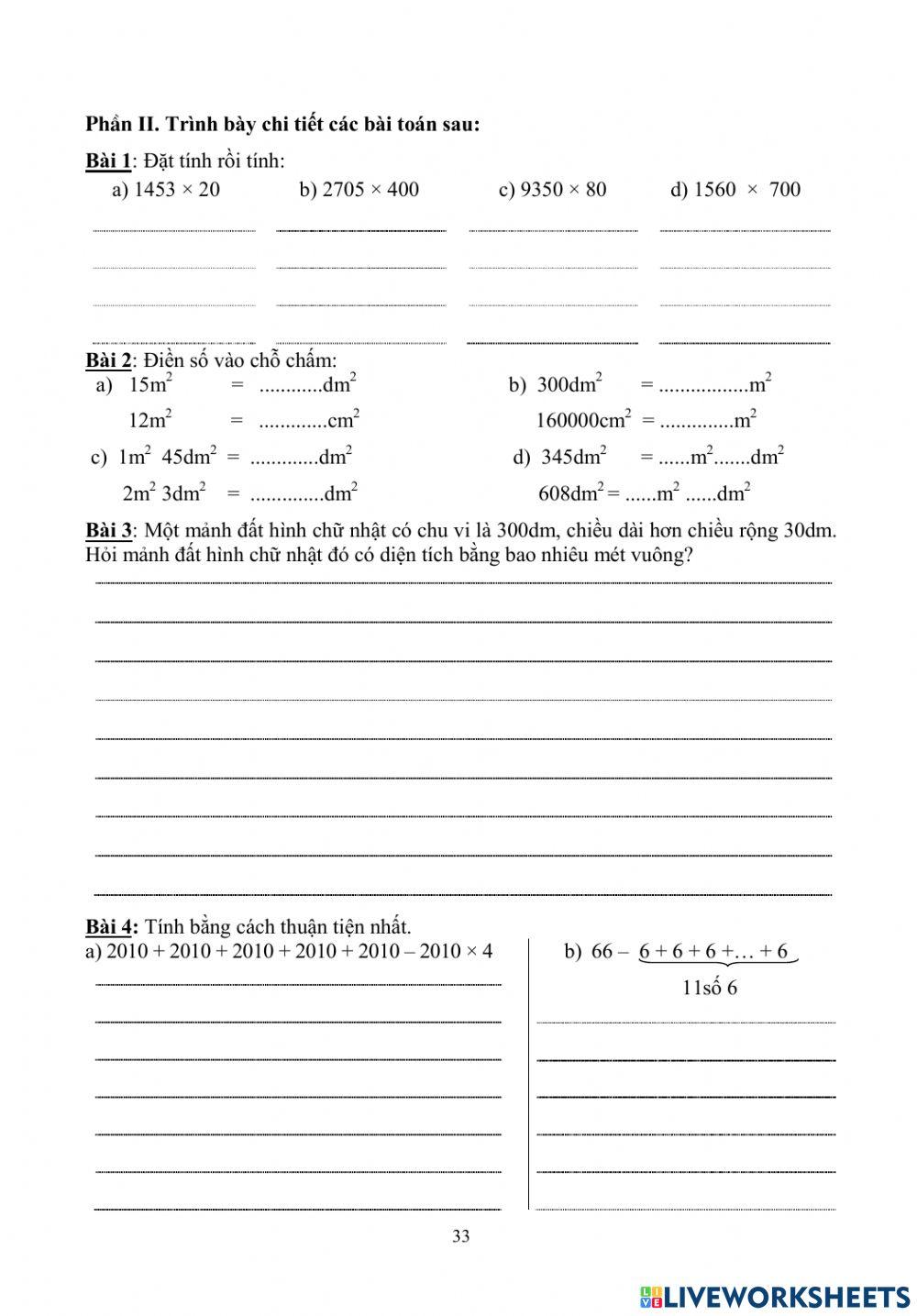 Bài tập Toán cuối tuần 11