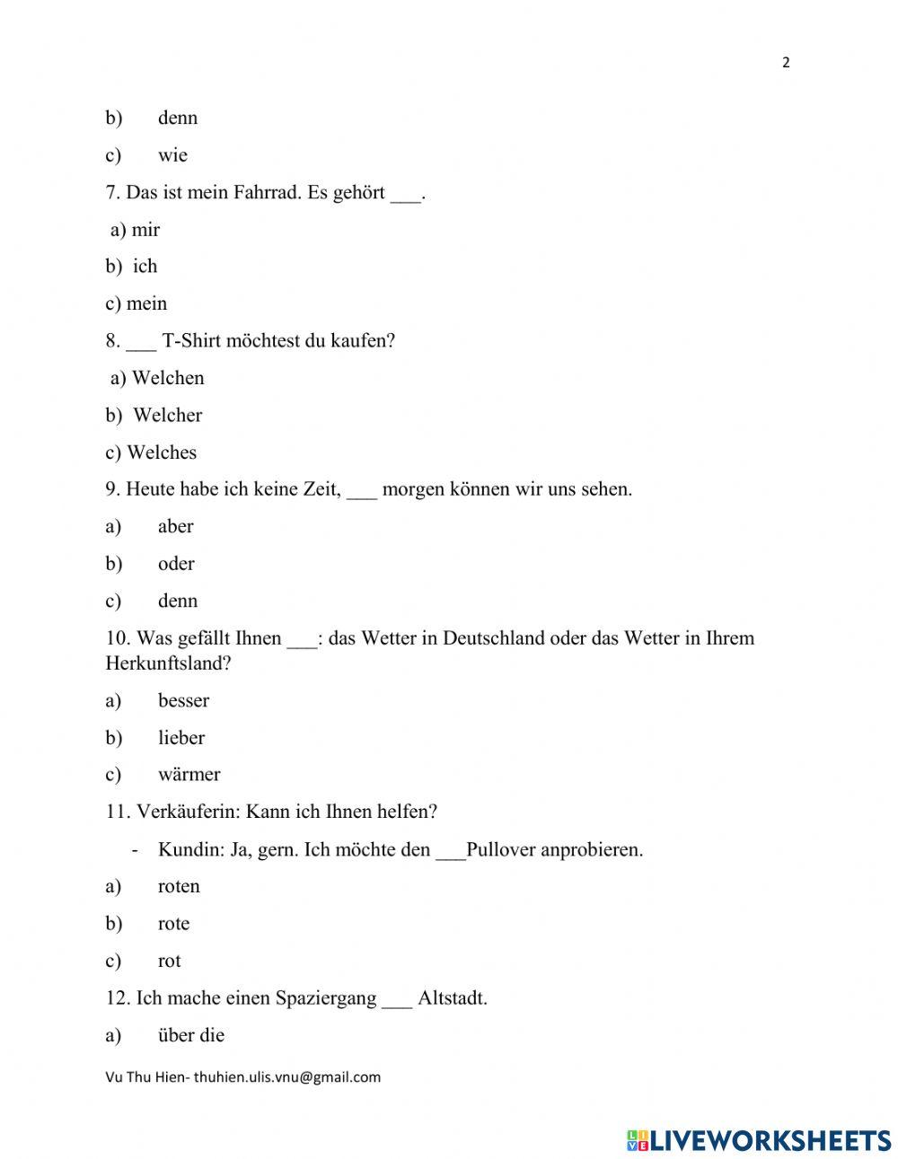 Grammatik A1 Test A1.2