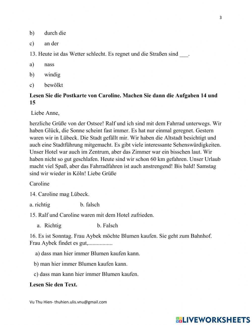 Grammatik A1 Test A1.2