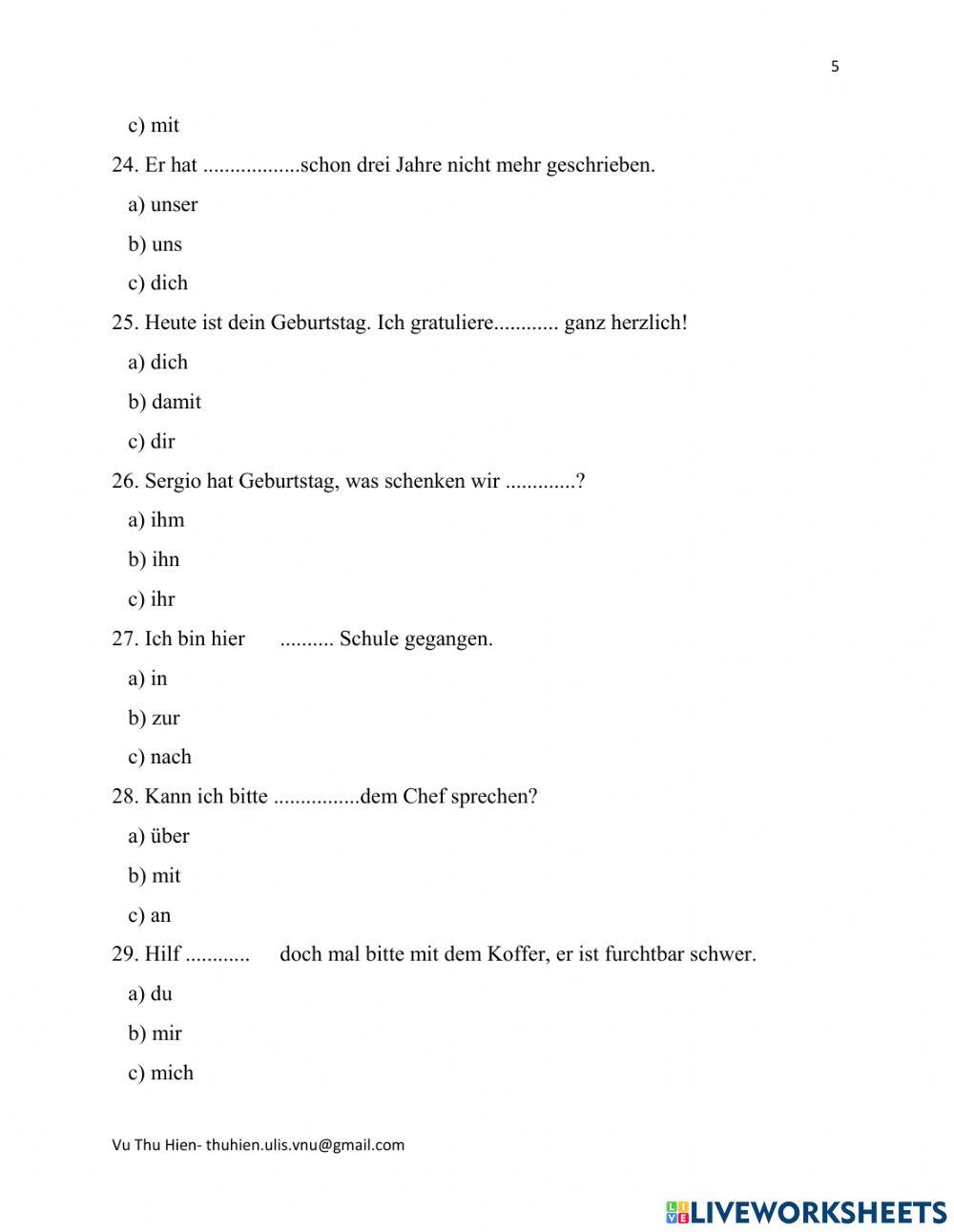 Grammatik A1 Test A1.2