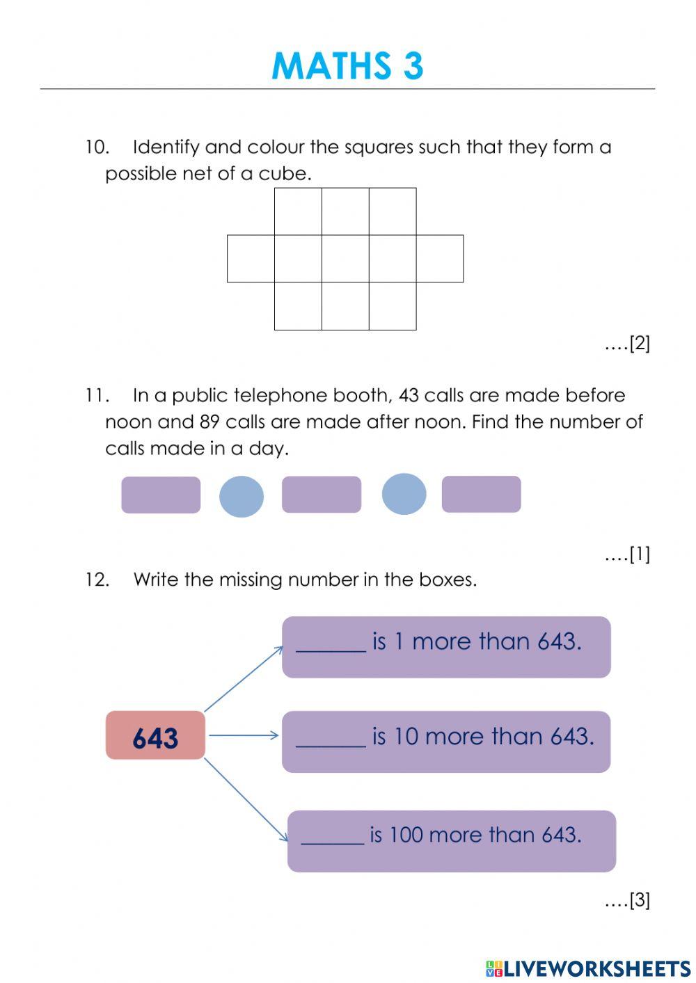 First Term Examination in Maths (Year 3)