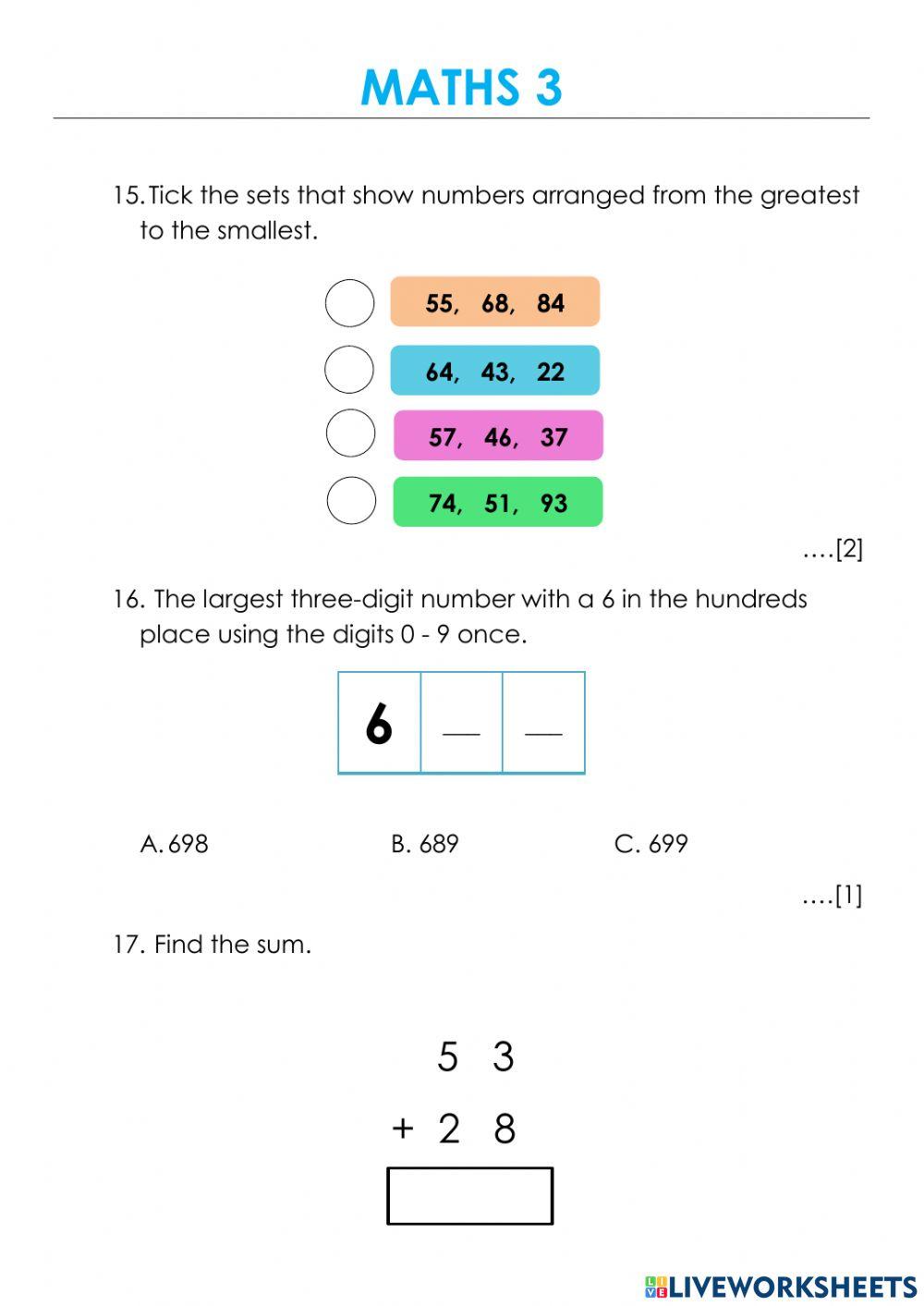 First Term Examination in Maths (Year 3)