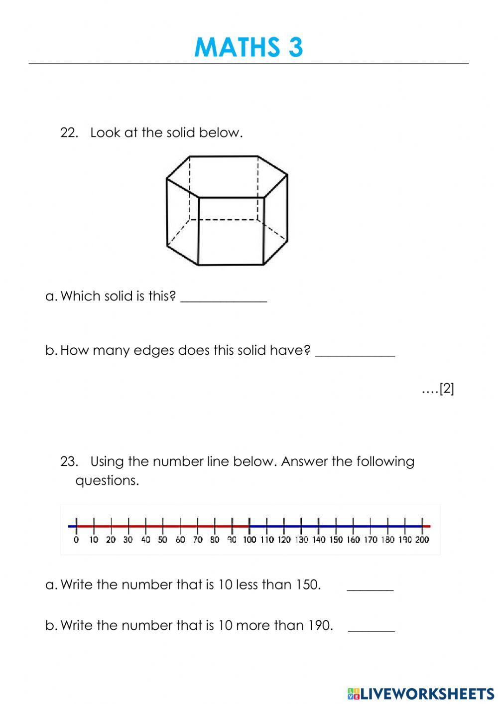 First Term Examination in Maths (Year 3)