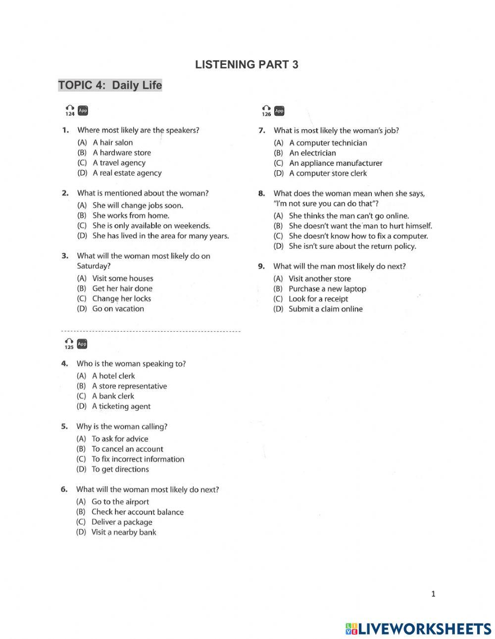 TOIEC LISTENIG Part 3 - Topic 4