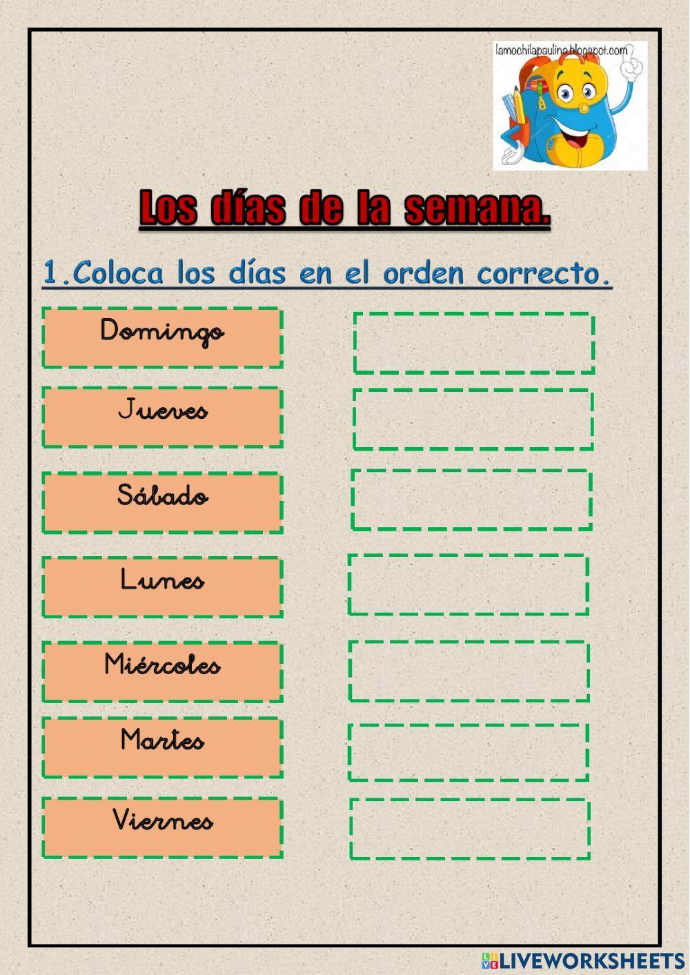 Los días de la semana online pdf worksheet Live Worksheets