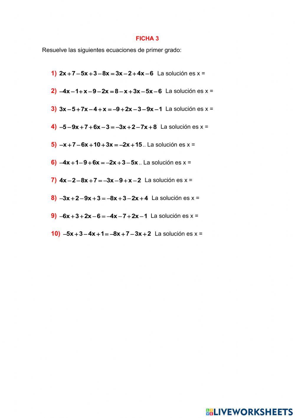 Ecuaciones de primer grado Ecuaciones de primer grado