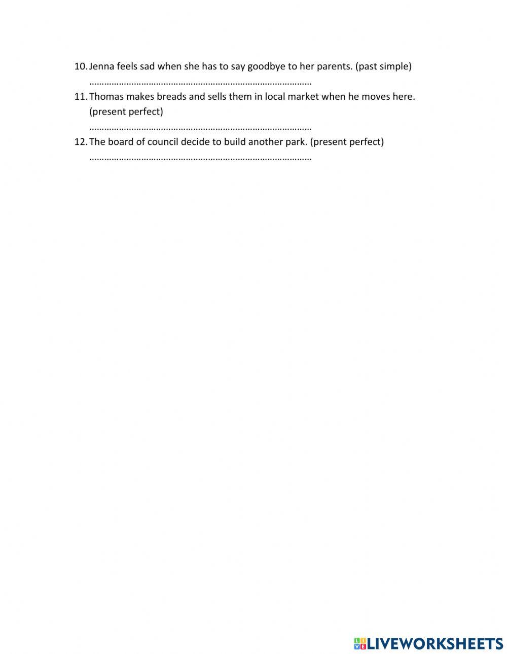 Mixed exercises on 6 basic tenses