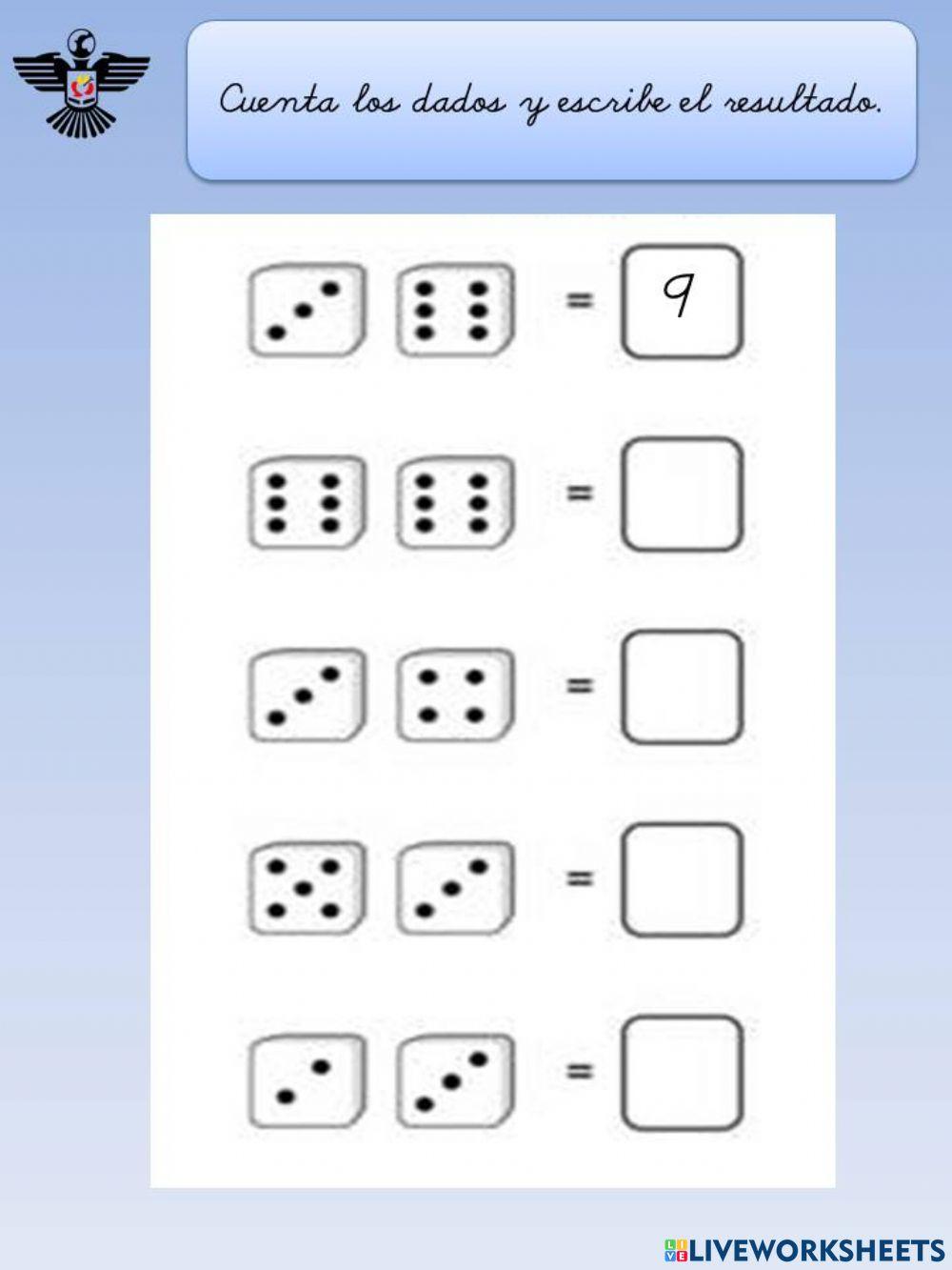 Cuenta los dados y escribe el resultado.