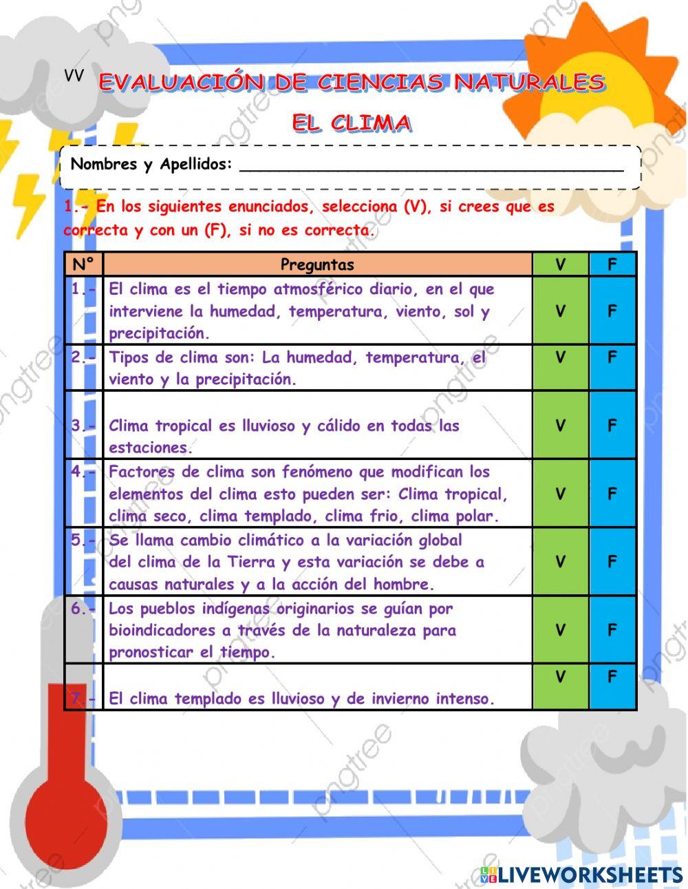 Evaluacion de ciencias naturales
