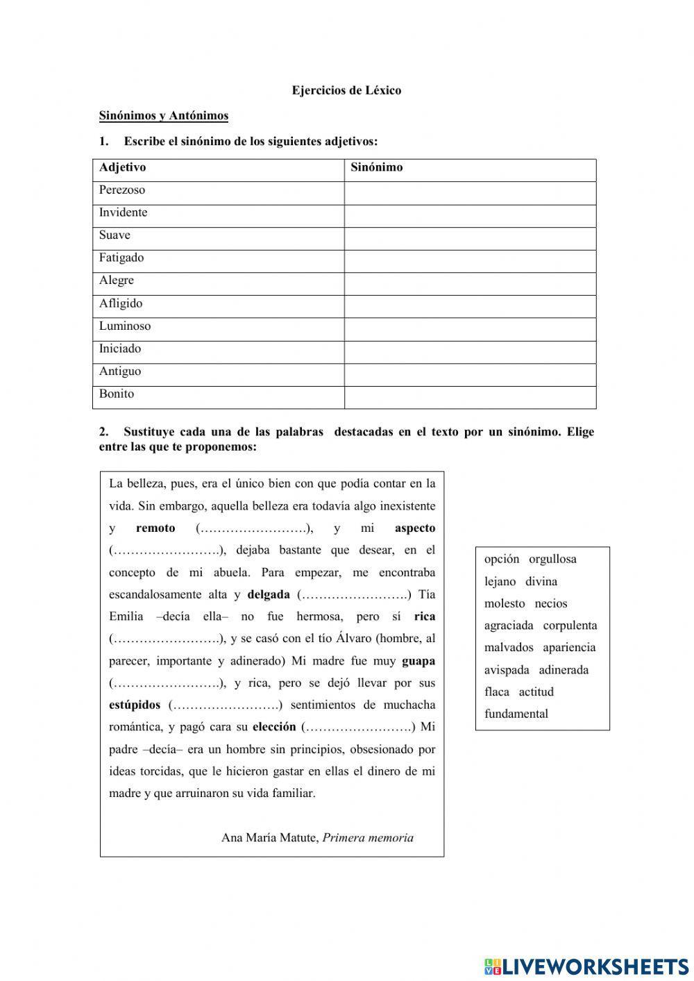 Sinónimos, antónimos