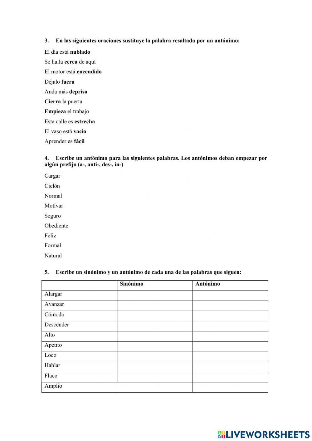 Sinónimos, antónimos