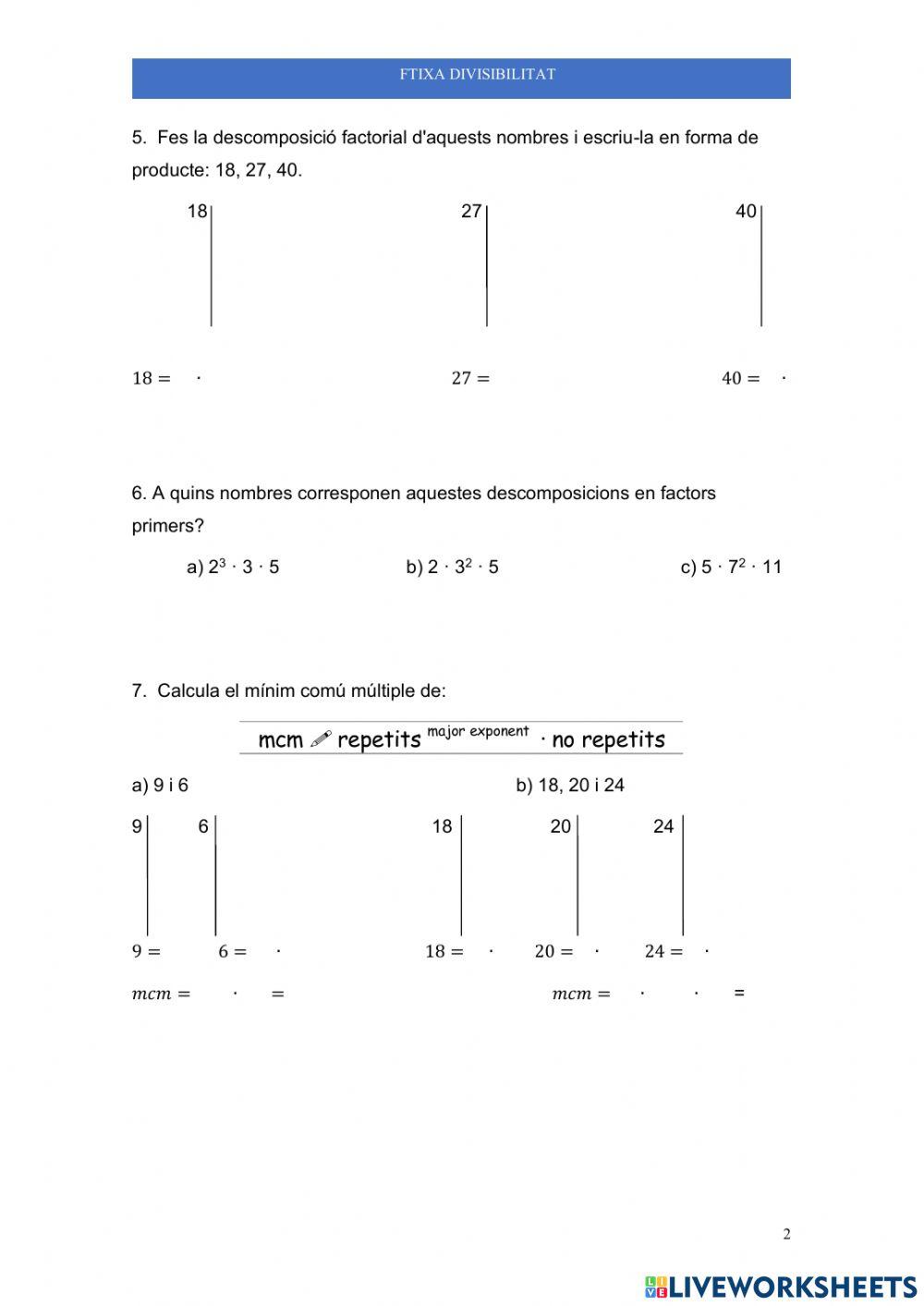 Fitxa repàs divisibilitat