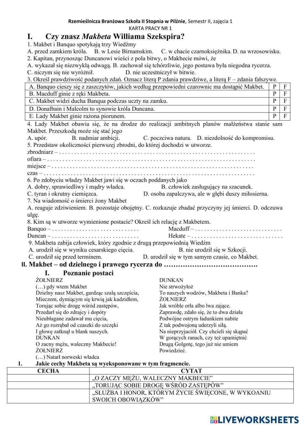 Rzemieślnicza Branżowa Szkoła II Stopnia w Pilźnie, semestr II, zajęcia 1