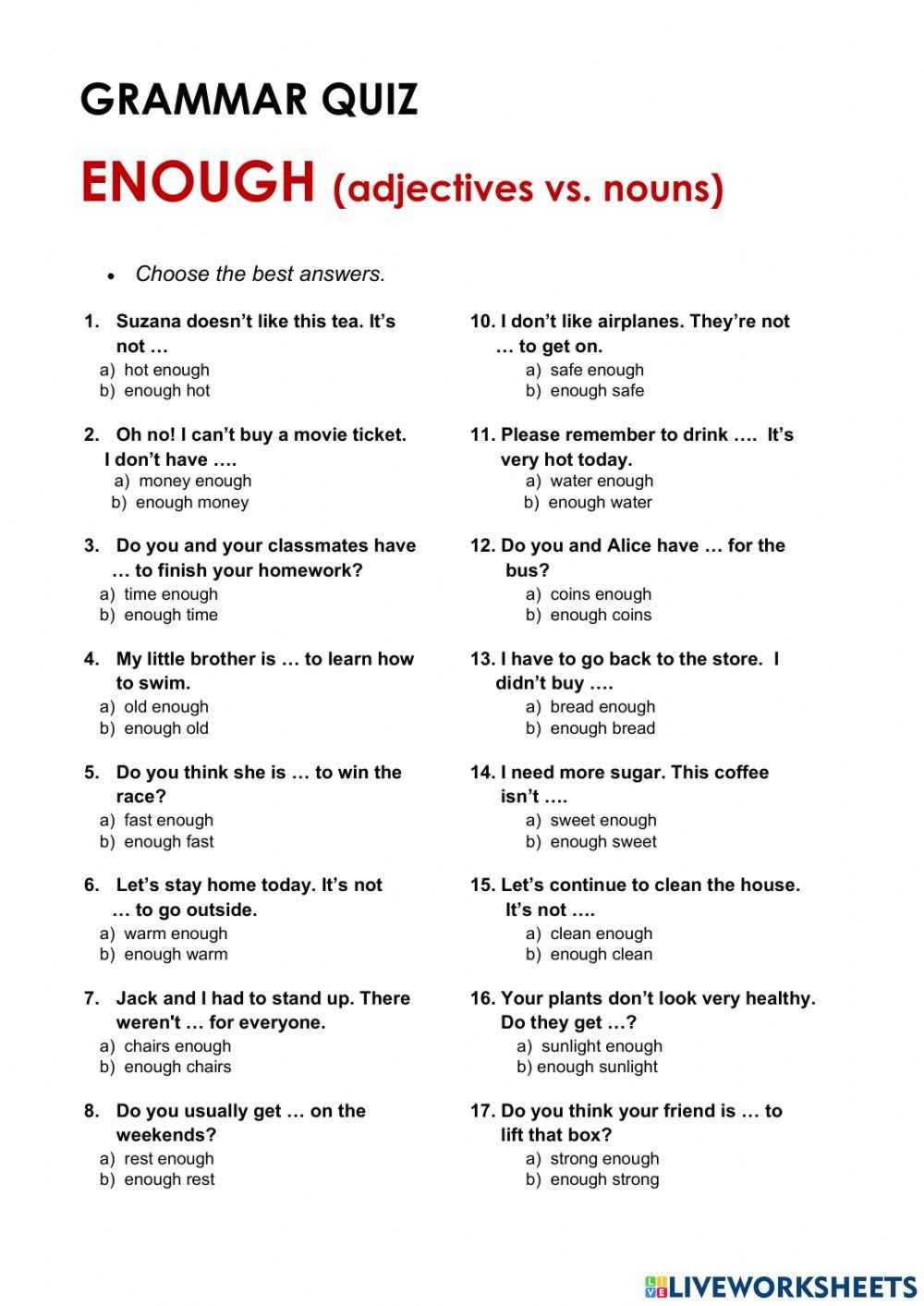 adjectives vs nouns worksheet