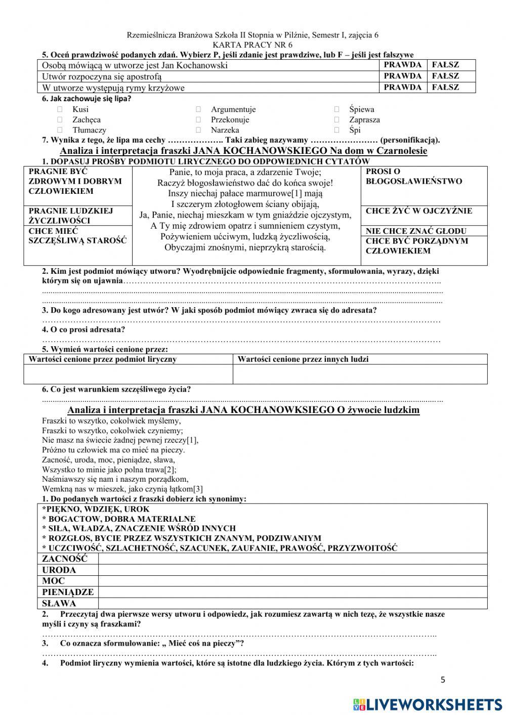 Rzemieślnicza Branżowa Szkoła II Stopnia w Pilźnie, semestr I, zajęcia 6