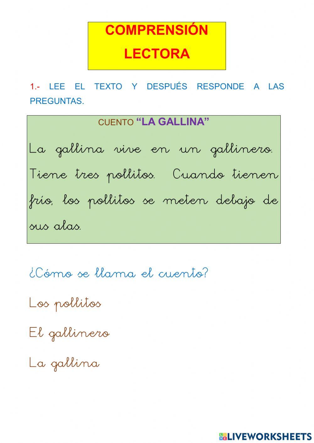 Comprensión lectora la gallina