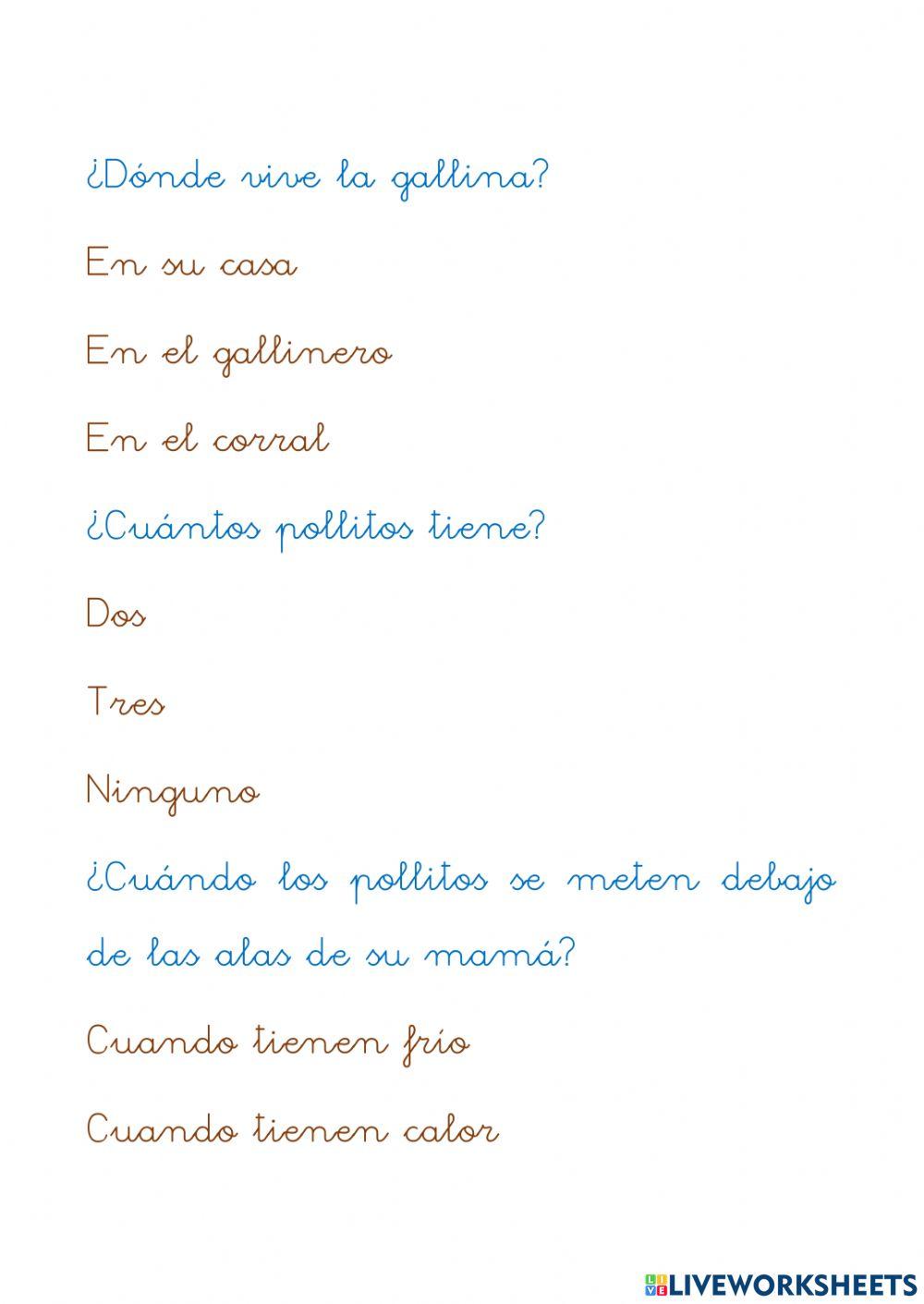 Comprensión lectora la gallina