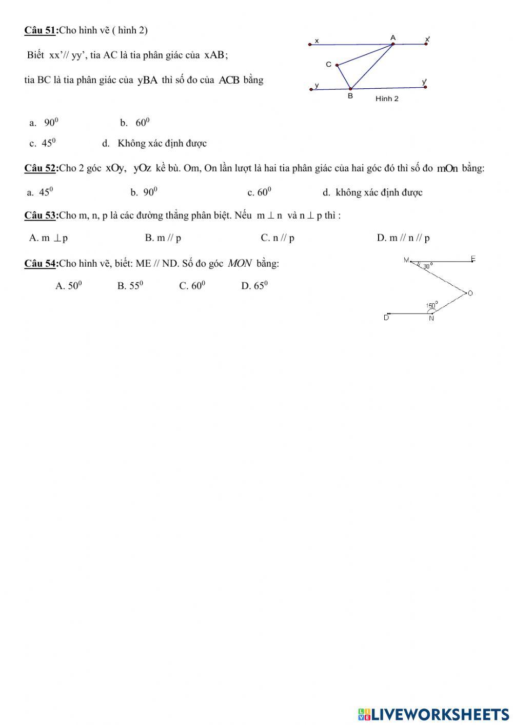 Trắc nghiệm giữa HK1 Toán 7 3
