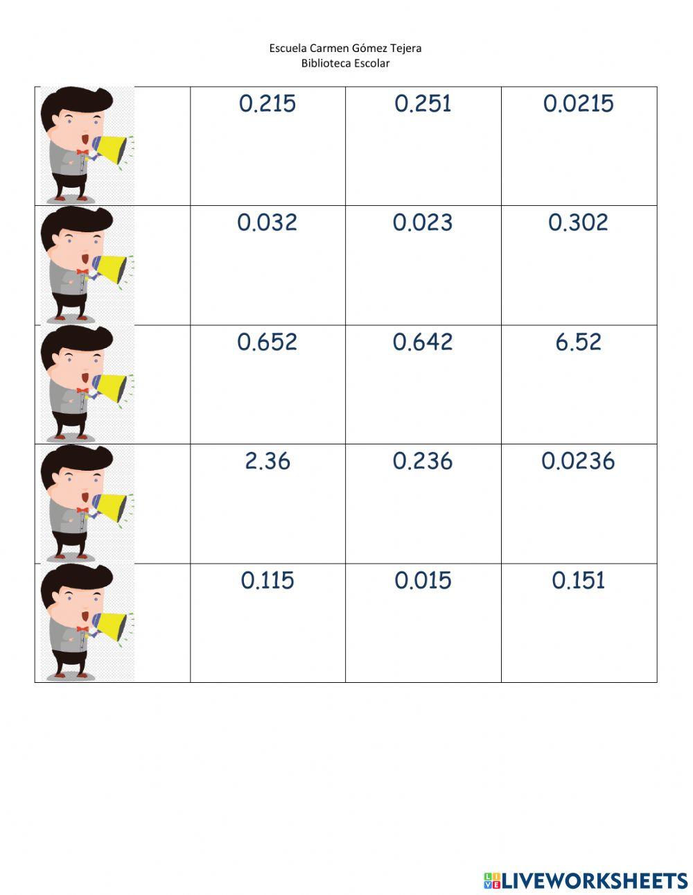 Escoger el decimal correcto