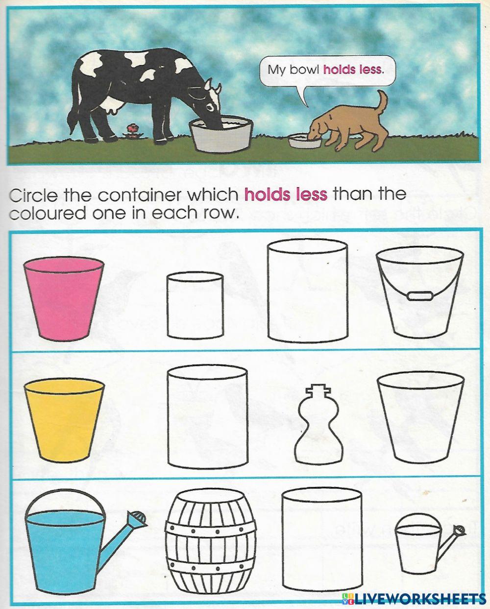  Comparing Capacity: Holds more, Holds less, Holds the same