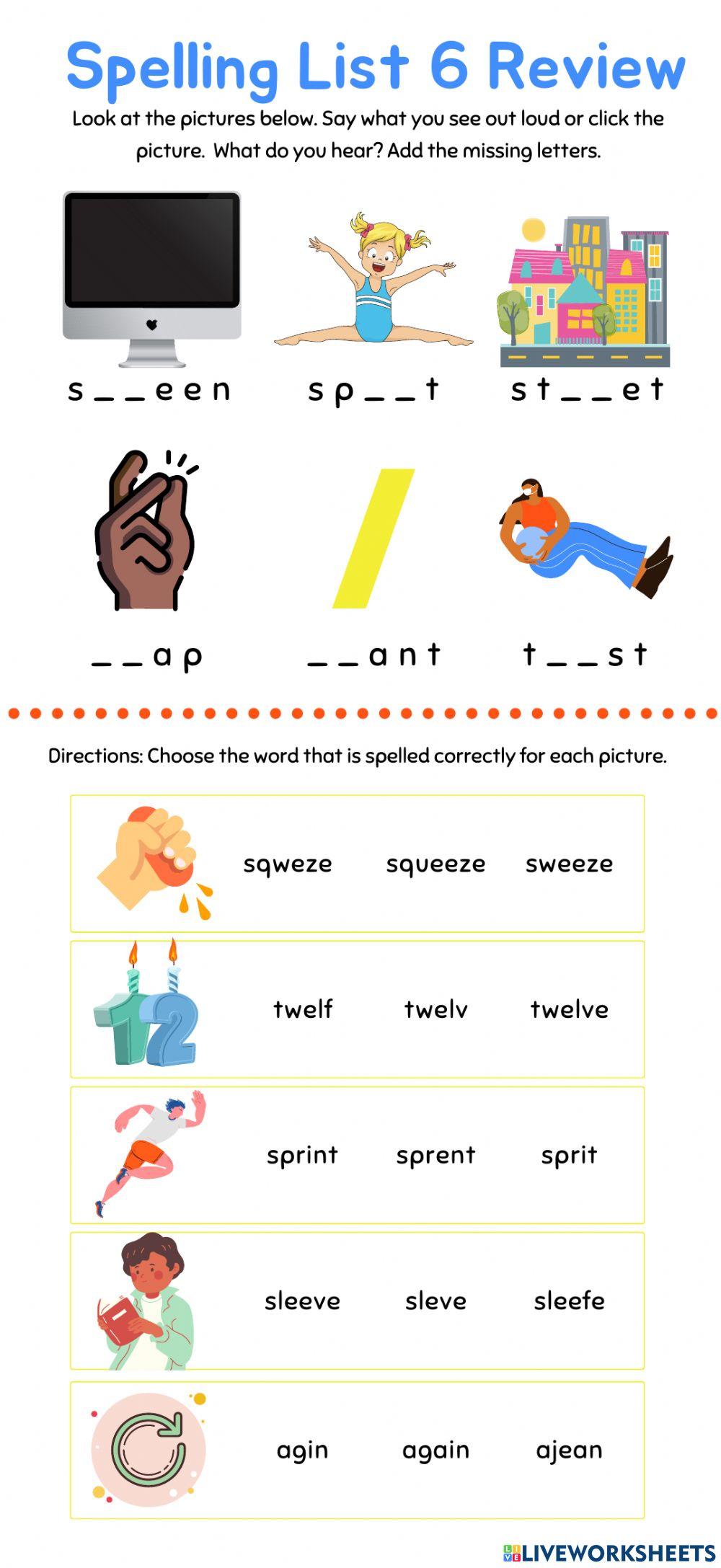 Spelling List 6 Review