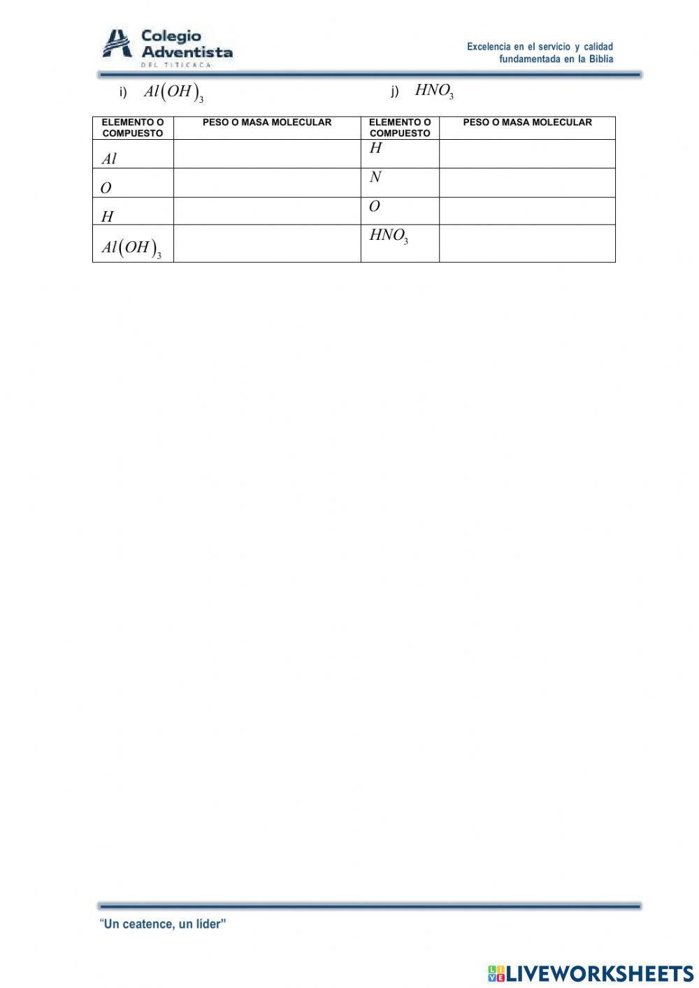 Masa molecular y atomica