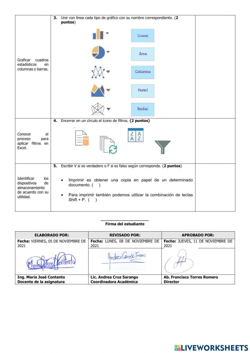 Evaluación del Primer Parcial de Computación Quinto Grado del Segundo Quimestre