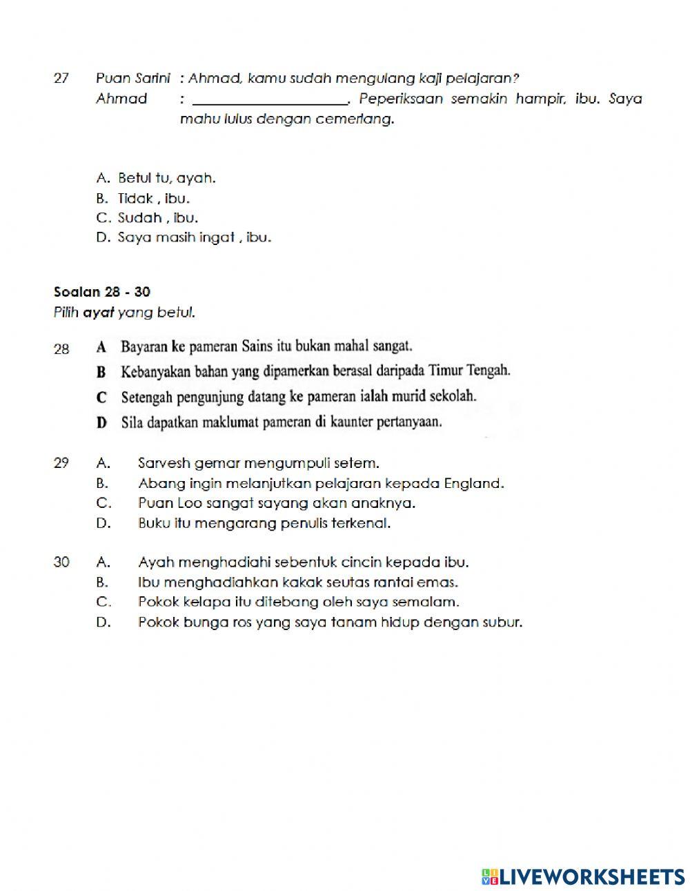 PENILAIAN SUMATIF PBD PENGGAL 2 BAHASA MELAYU PEMAHAMAN TAHUN 4 