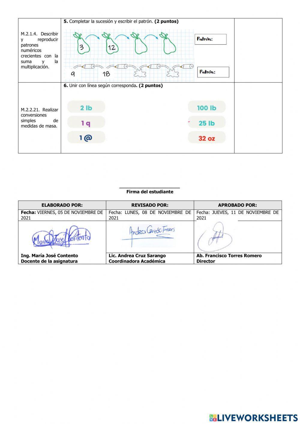 Evaluación del Primer Parcial de Matemática del Segundo Quimestre
