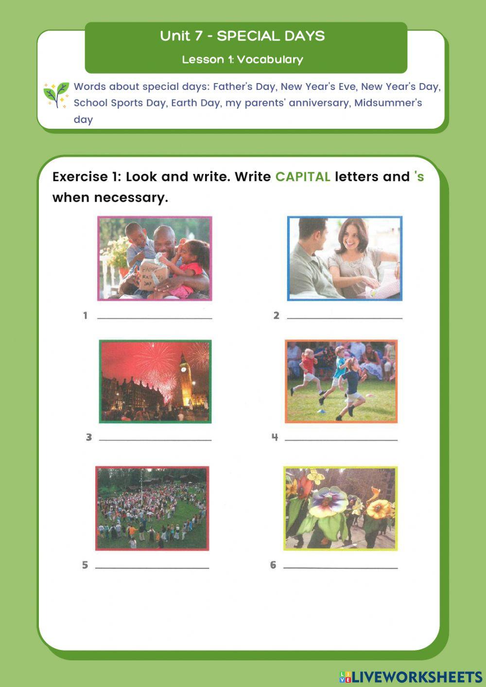 Unit 7 Special days - Lesson 1