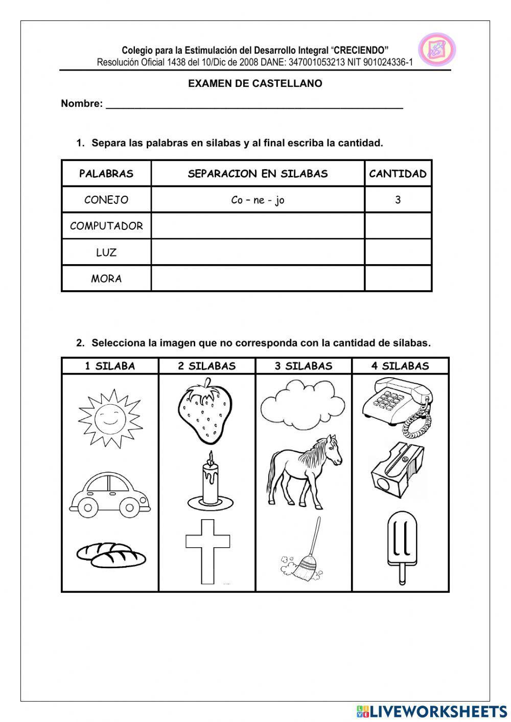 Examen segundo semestre lengua castellana