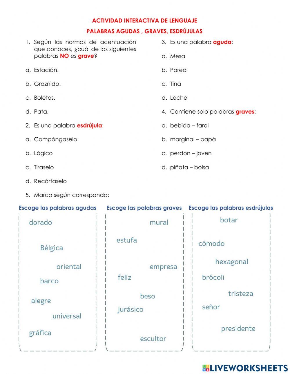 Palabras agudas, graves y esdrújulas