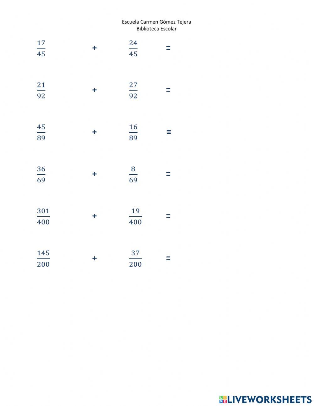 Suma de fracciones homogéneas