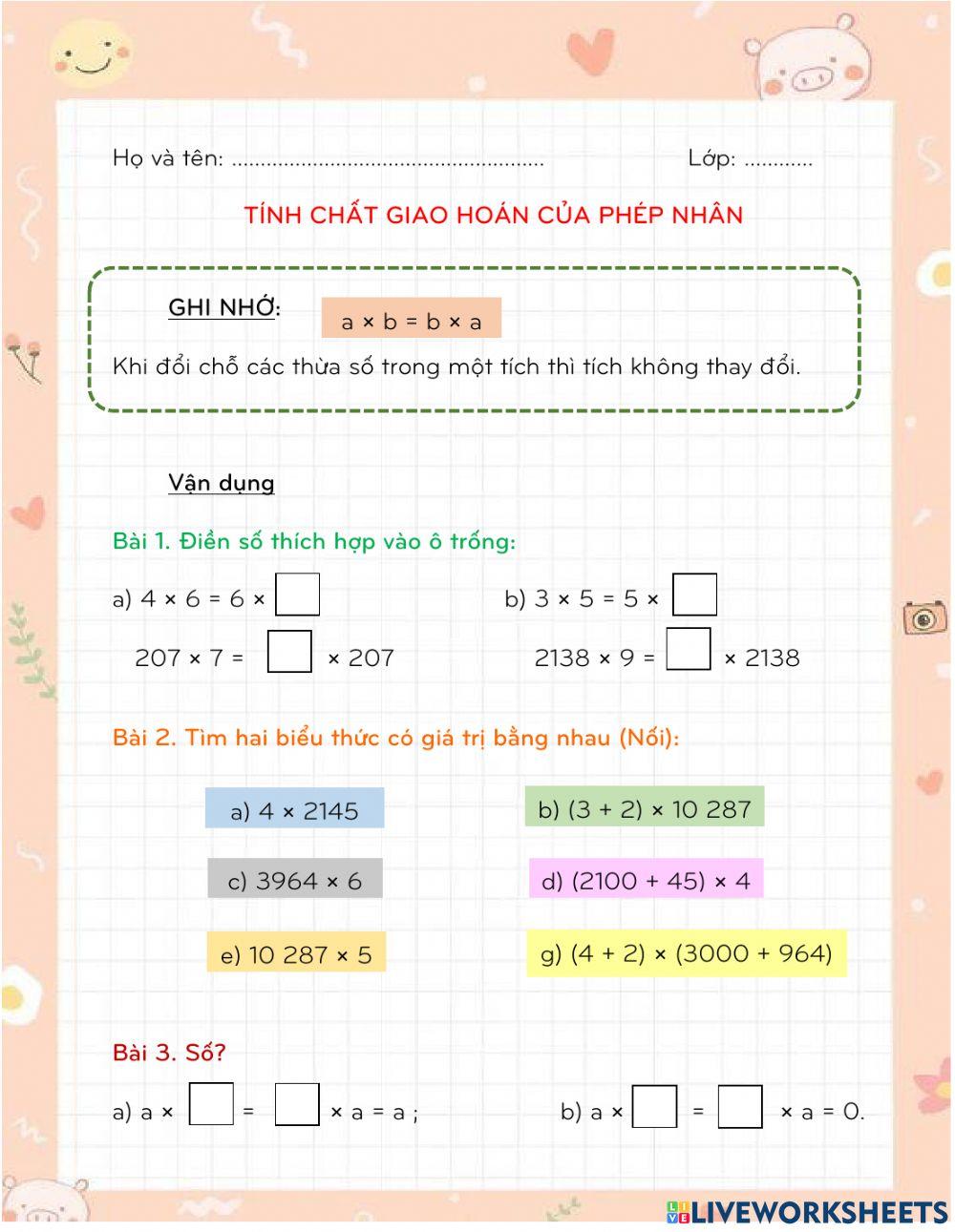 Tính chất giao hoán của phép nhân