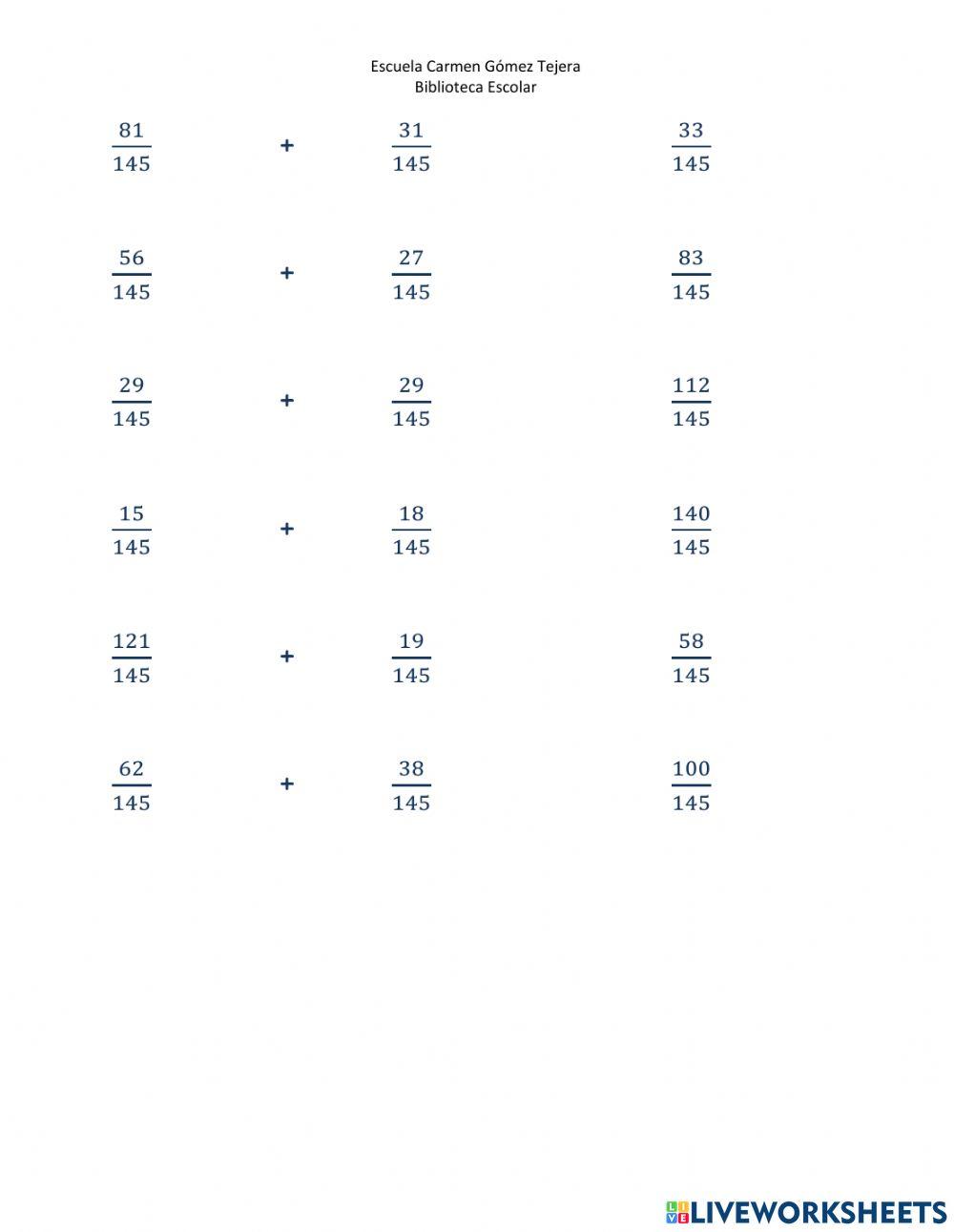 Suma de fracciones homogéneas