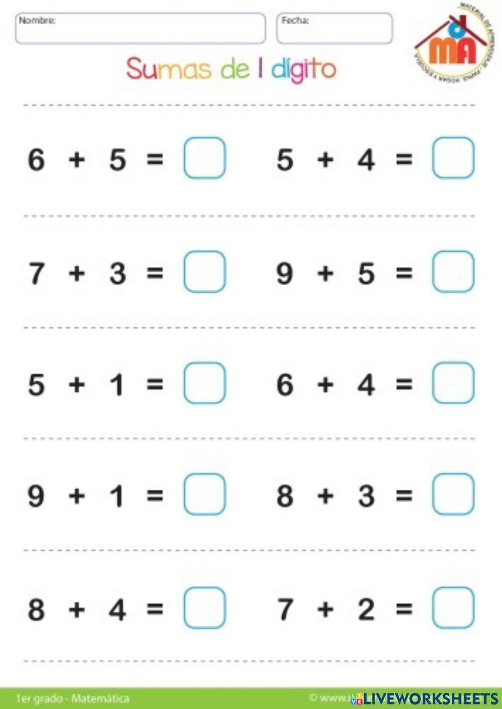 Repaso de sumas primer grado.