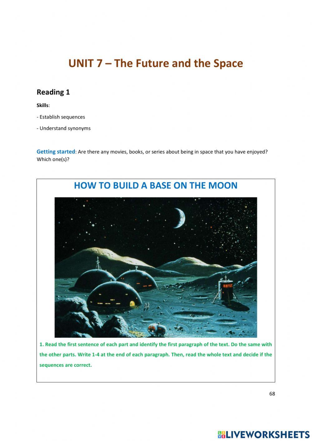 Unit 7 Reading 1 A base on the moon