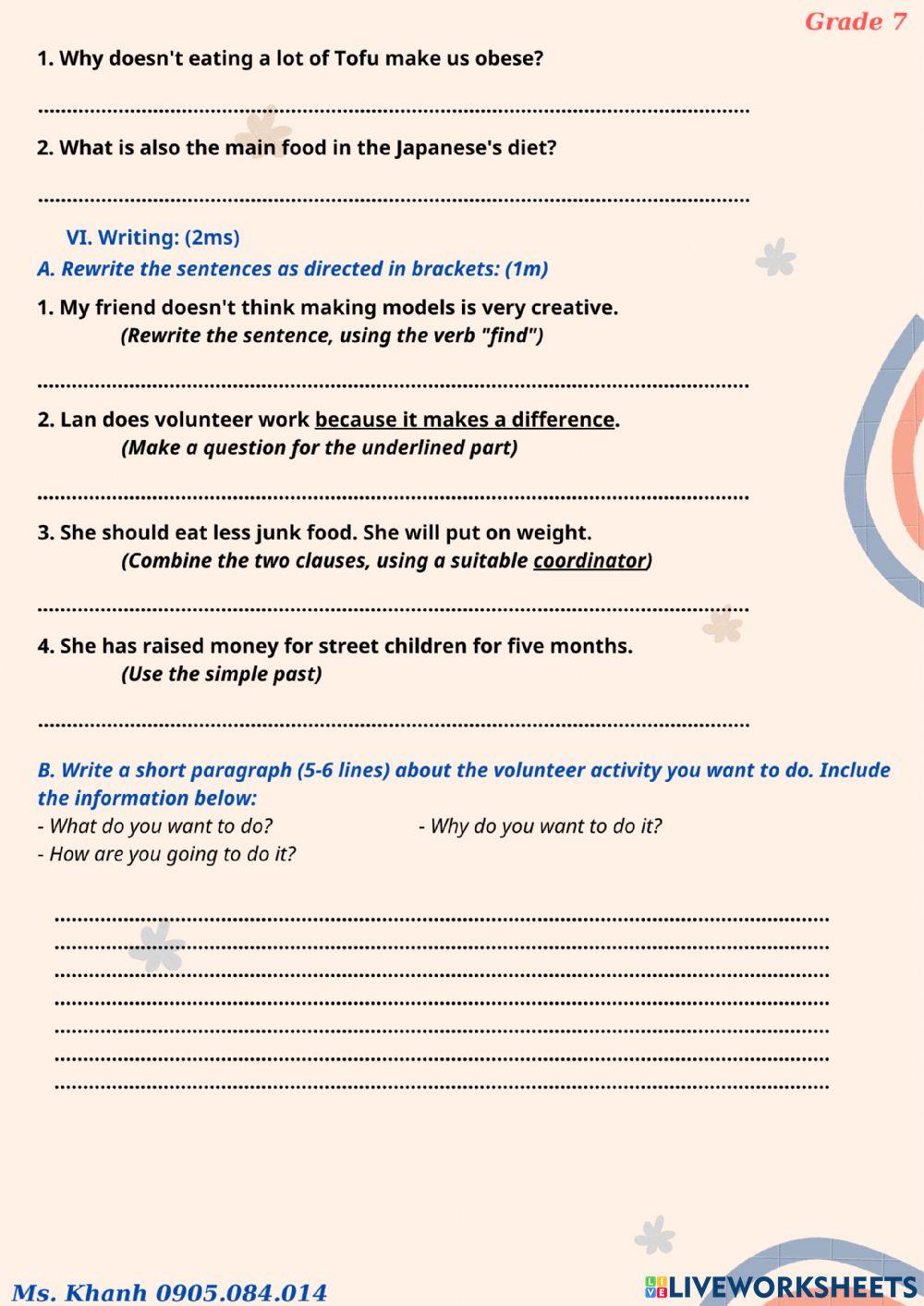 Mid-term Test 1 (B) Grade 7