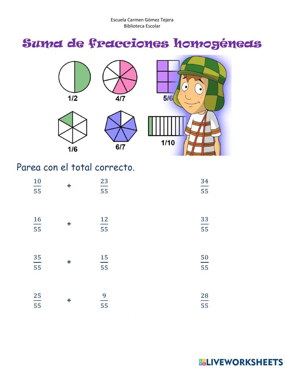 Suma de fracciones homogéneas