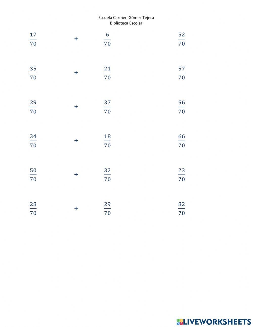 Suma de fracciones homogéneas