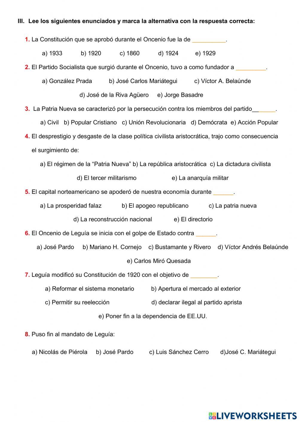 El oncenio de Leguía