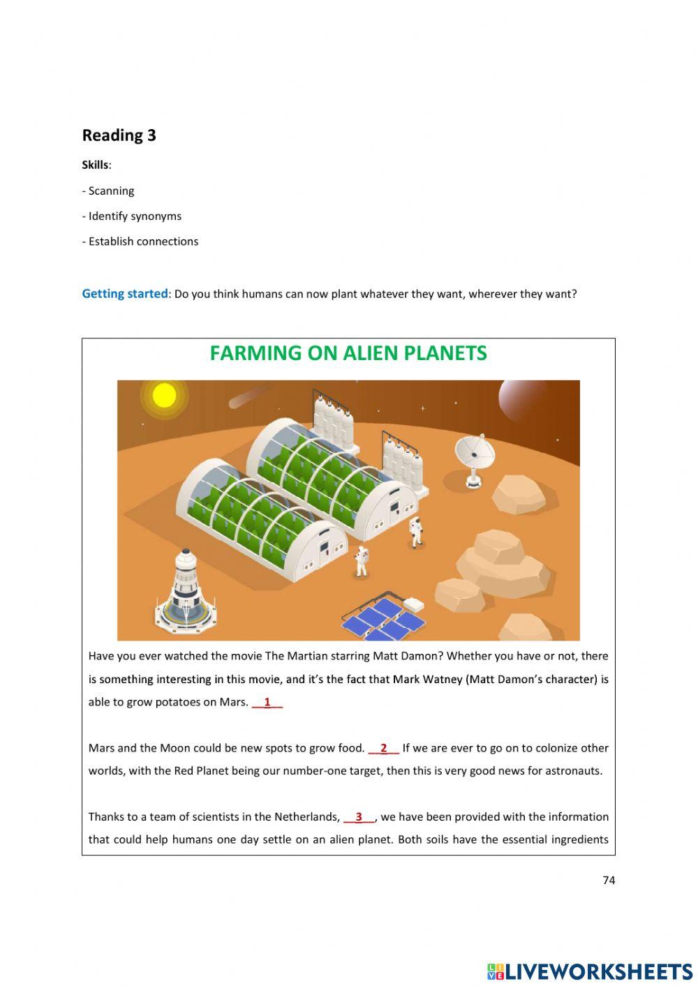 Unit 7 Reading 3 Farming on Alien Planets