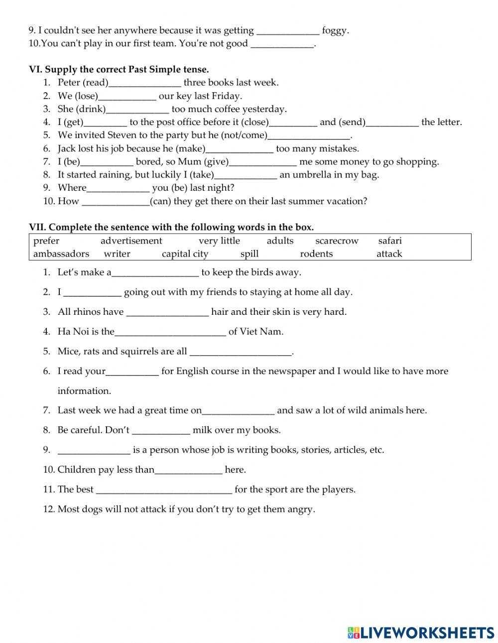 Grade 4- Mini test W15