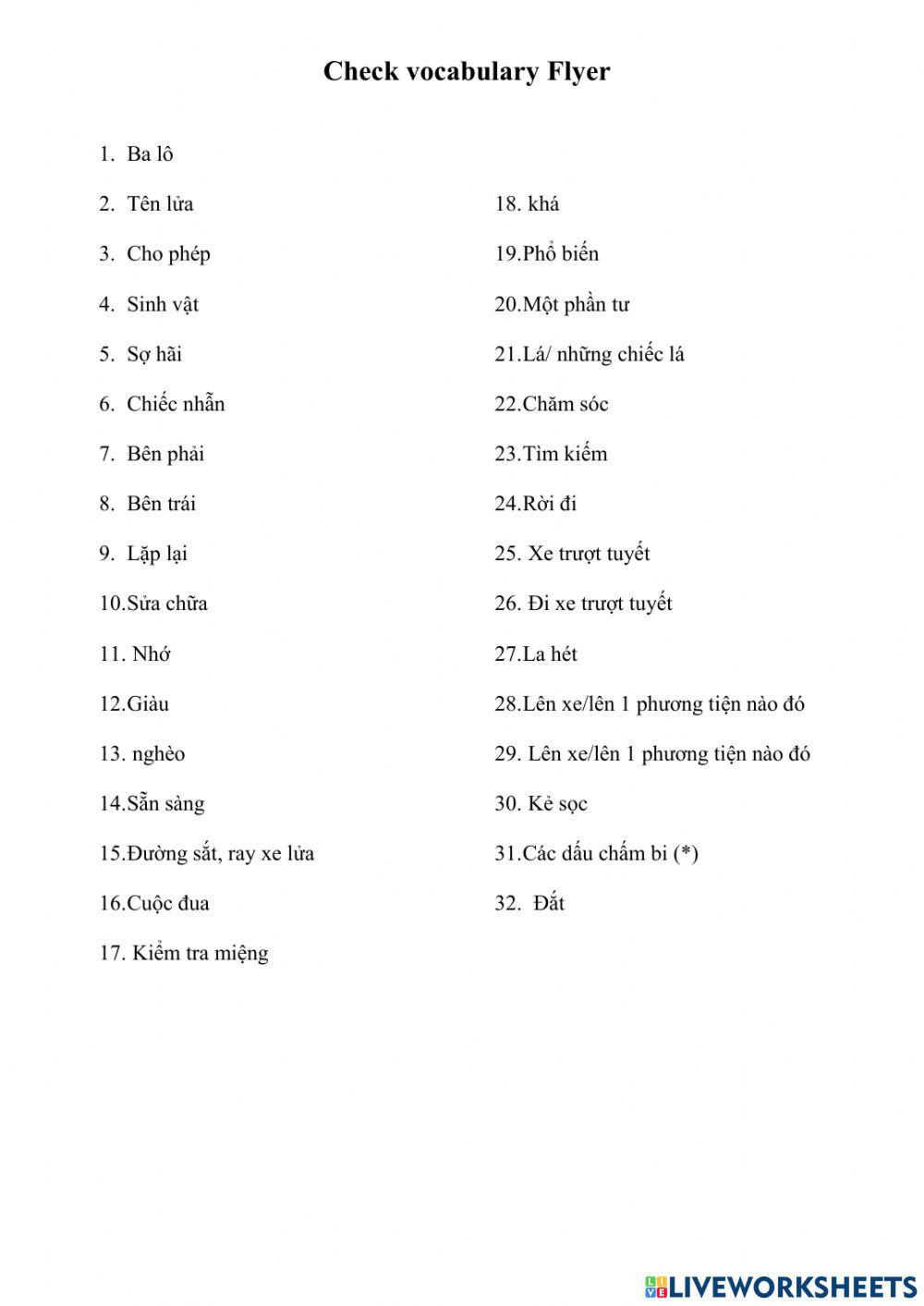 Check flyers vocabs- r