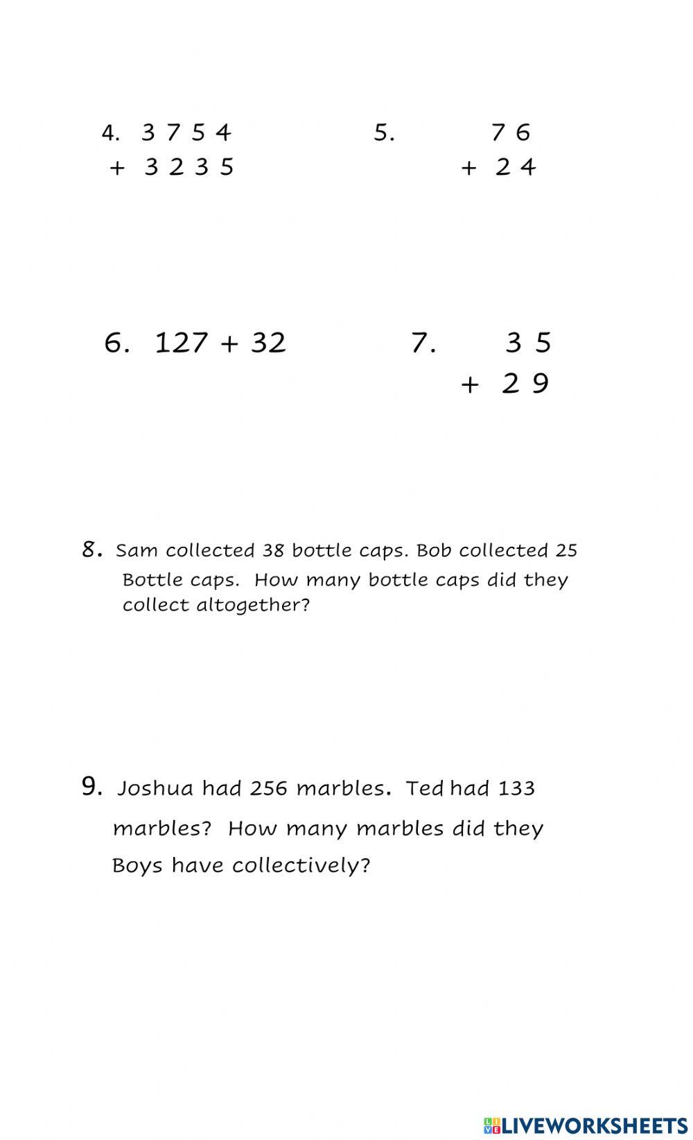 Patterns and Addition Quiz
