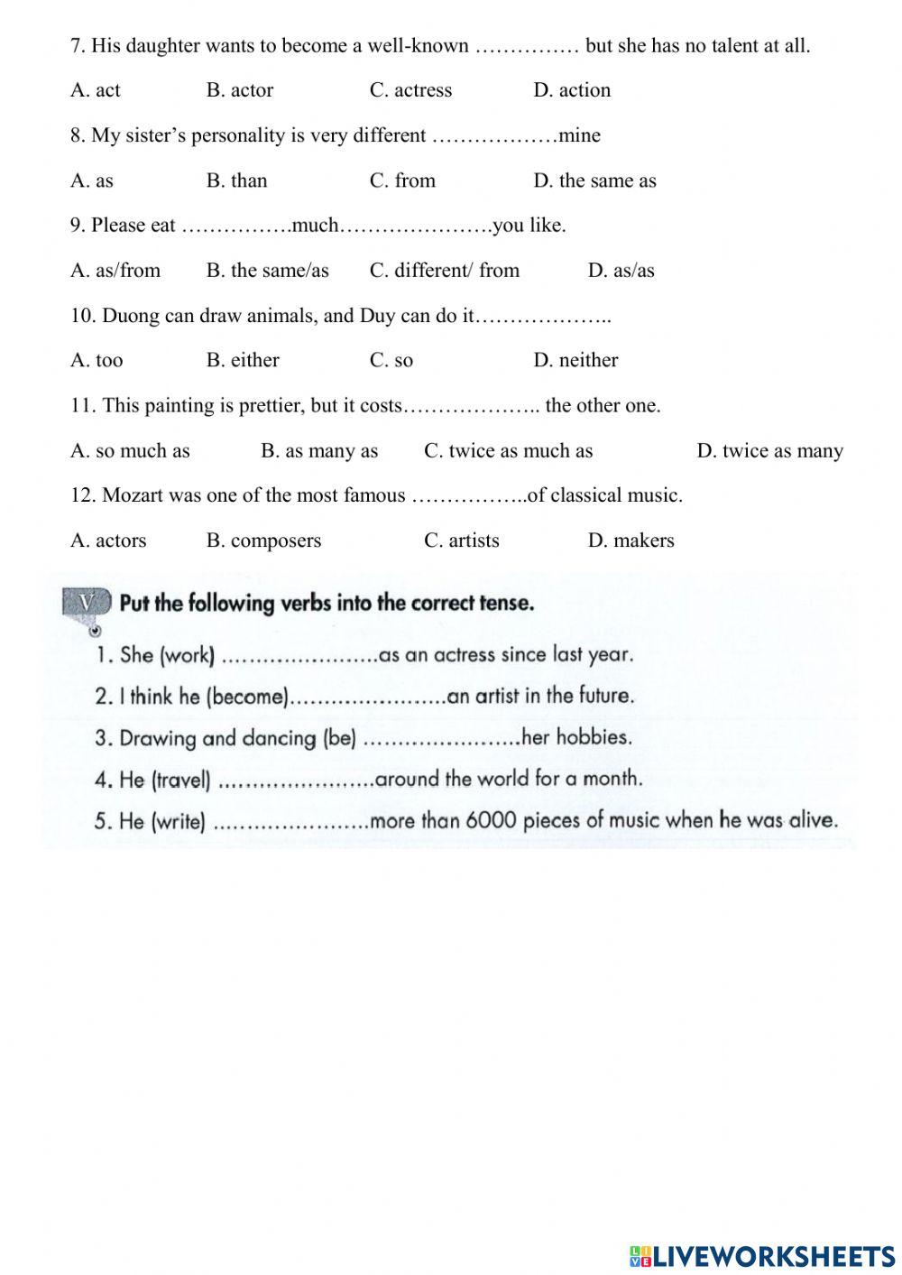 TA7 - Worksheet Unit 4 - Vocab