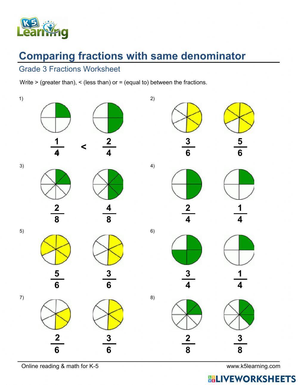 Comparing Fractions with like denominators