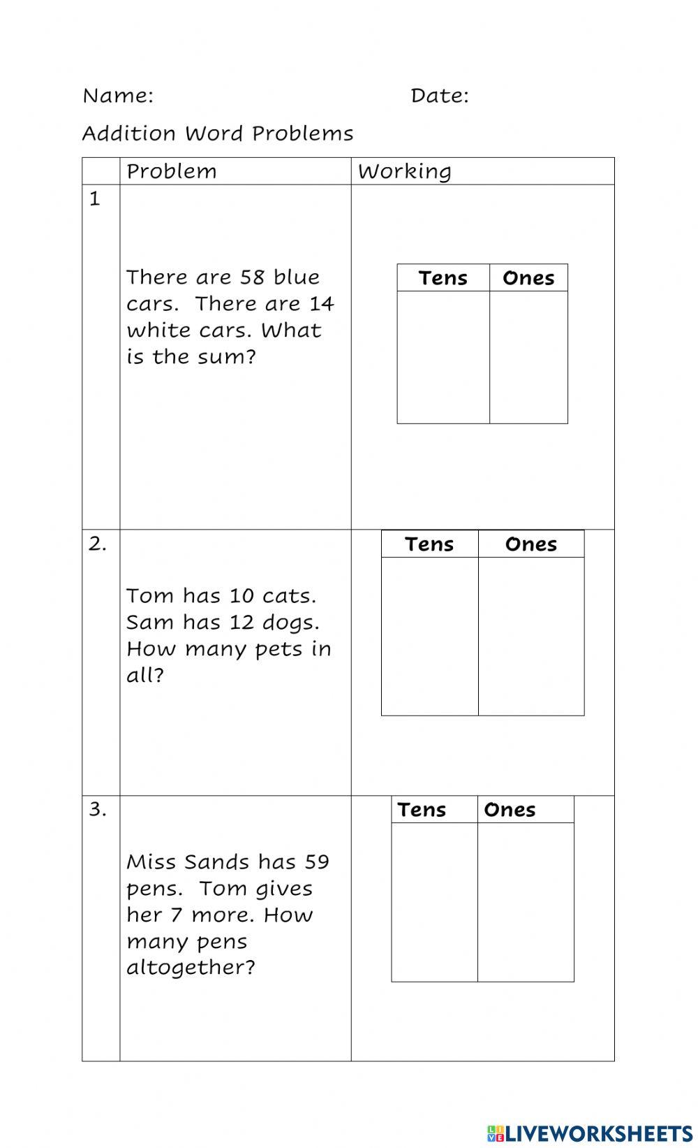 Addition Word Problems With and Without Regrouping