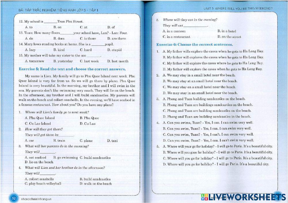 Test 1 + Test 2  Unit 5 - English 5